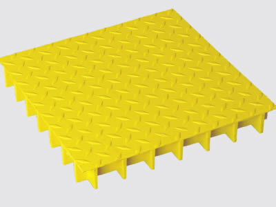 A covered FRP grating with checker plate surface on the gray background.