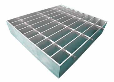 A swage-locked stainless steel grating on the white background.