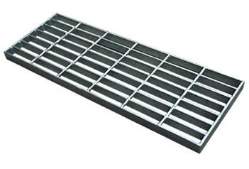 A welded steel grating on the ground.
