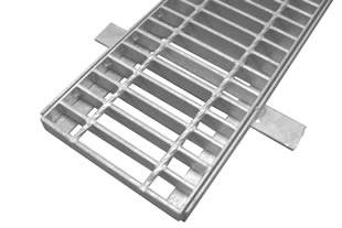 A galvanized drainage trench grate with angle frame on the white background.