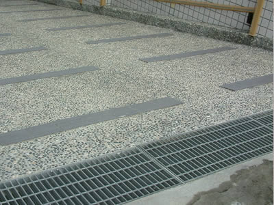 Steel gratings are installed on the exit of underground garage.
