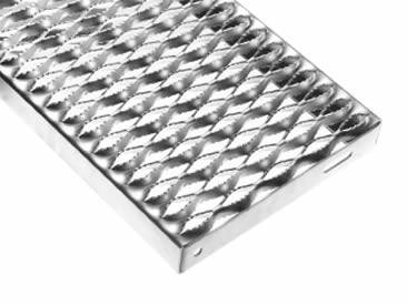 A standard diamond safety grating stair tread on the white background.