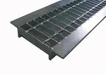 A galvanized angle sided grate with serrated surface on the white background.