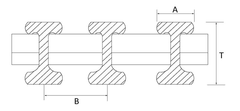 A drawing of I type bearing bar FRP pultruded grating on the white background.