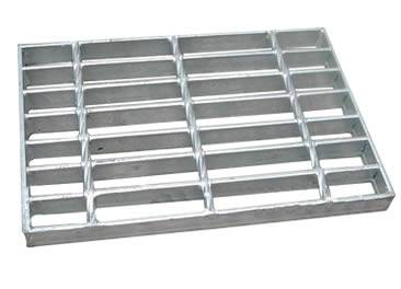 A welded steel grating with plain surface on the white background.