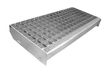 A press-locked grating with round hole plate nosing.